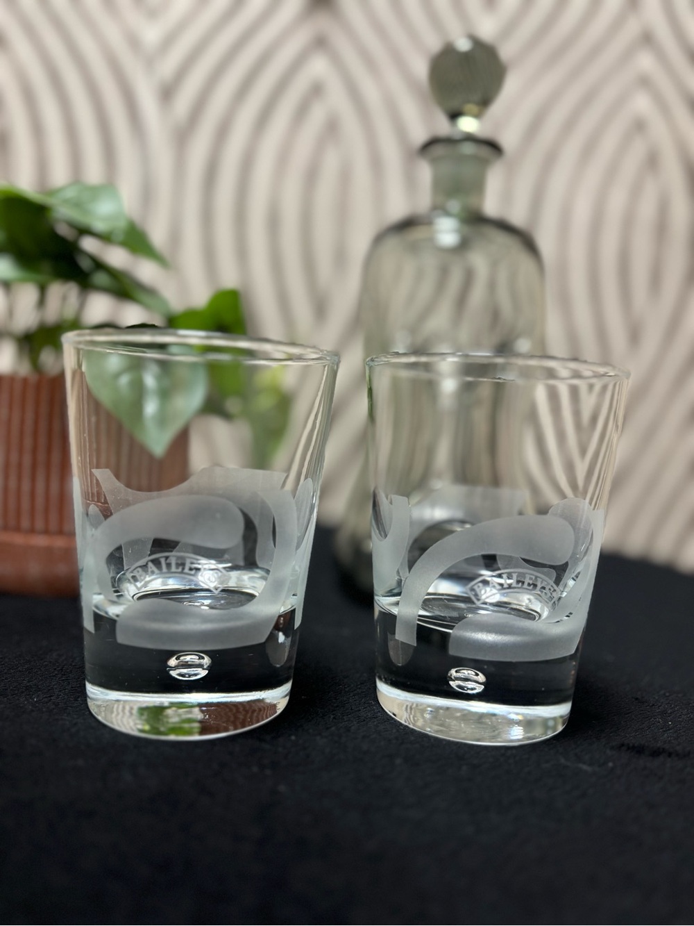 Two baileys Irish cream frosted swirl bubble base cocktail glasses
